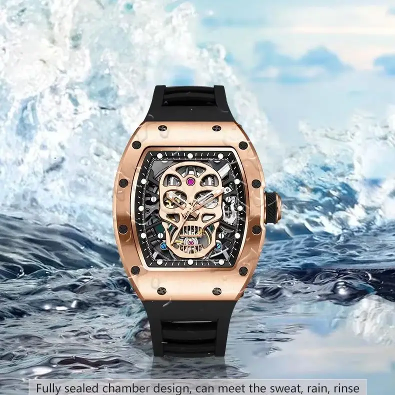 Model 7 High upgrade Skull Skeleton Mechanical Wristwatch Sapphire Tonneau Clock 91907 Original RNN7 Summer Trendsetter Design