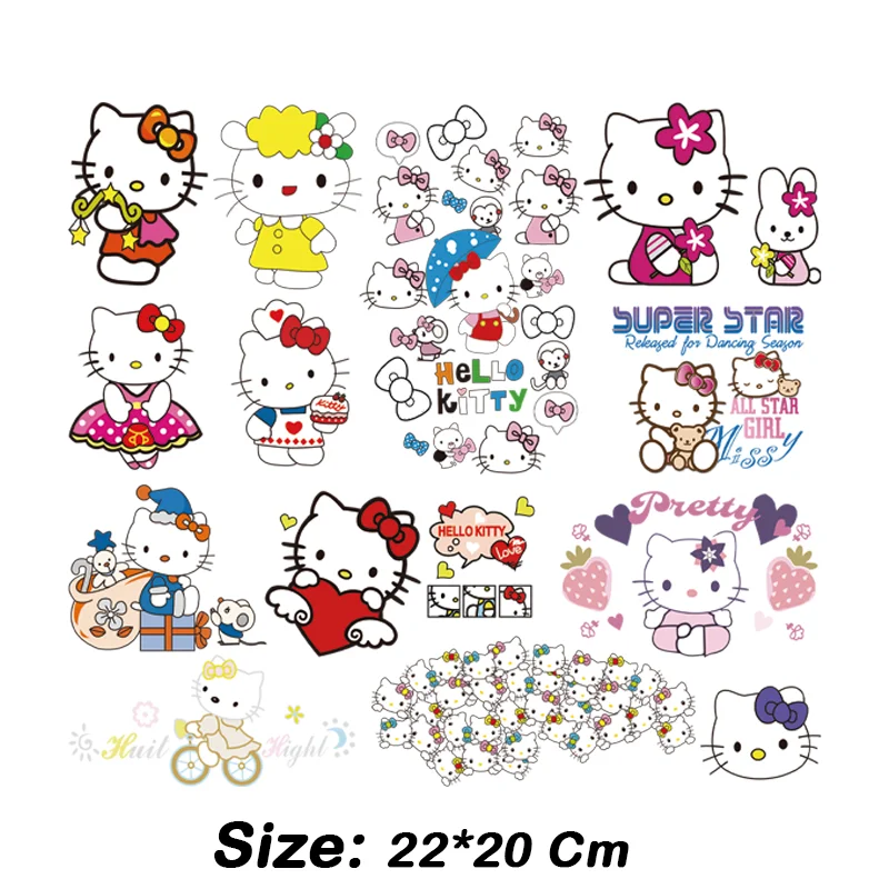 Cartoon Hello Kitty Cute Printed Heat-Adhesive Patches For Clothes DIY Pattern Iron-on Stickers For Clothes