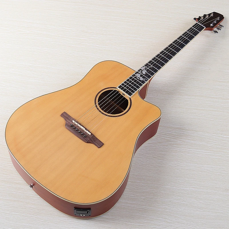 41 Zoll 6-saitige elektrische Akustikgitarre mit massiver Fichtendecke, matte Cutaway-Folkgitarre, natürliche Farbe mit EQ und Fehler
