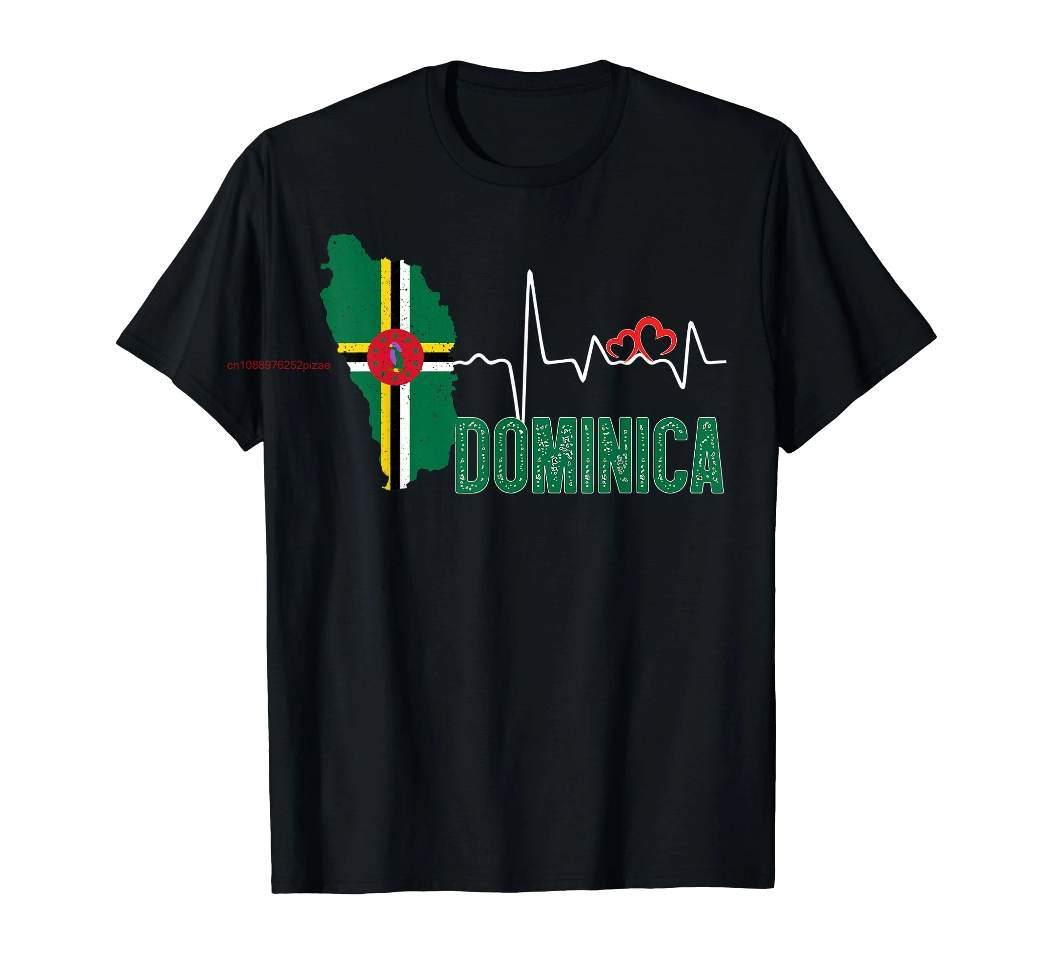 100% Cotton Dominica Flag Map Heartbeat Design for Dominican Pride T-Shirt MEN WOMEN UNISEX T Shirts Size S-6XL