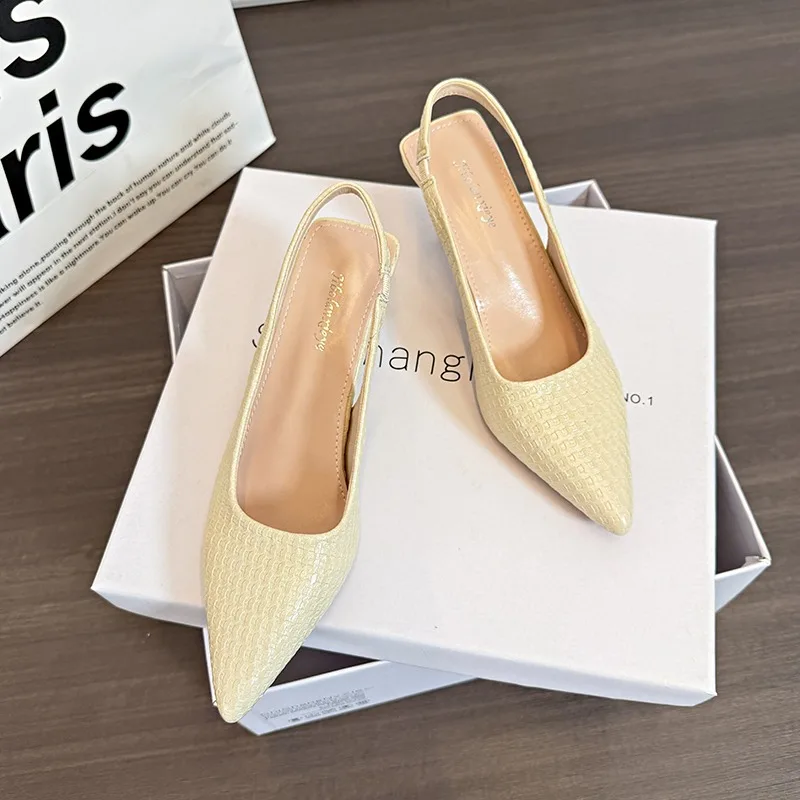 

Fashion Female Shoes 2026 New Women's Pumps Solid Color Simple Mid Heel Shoes Sexy Pointed Toe Slingback Elegant Dress Shoes