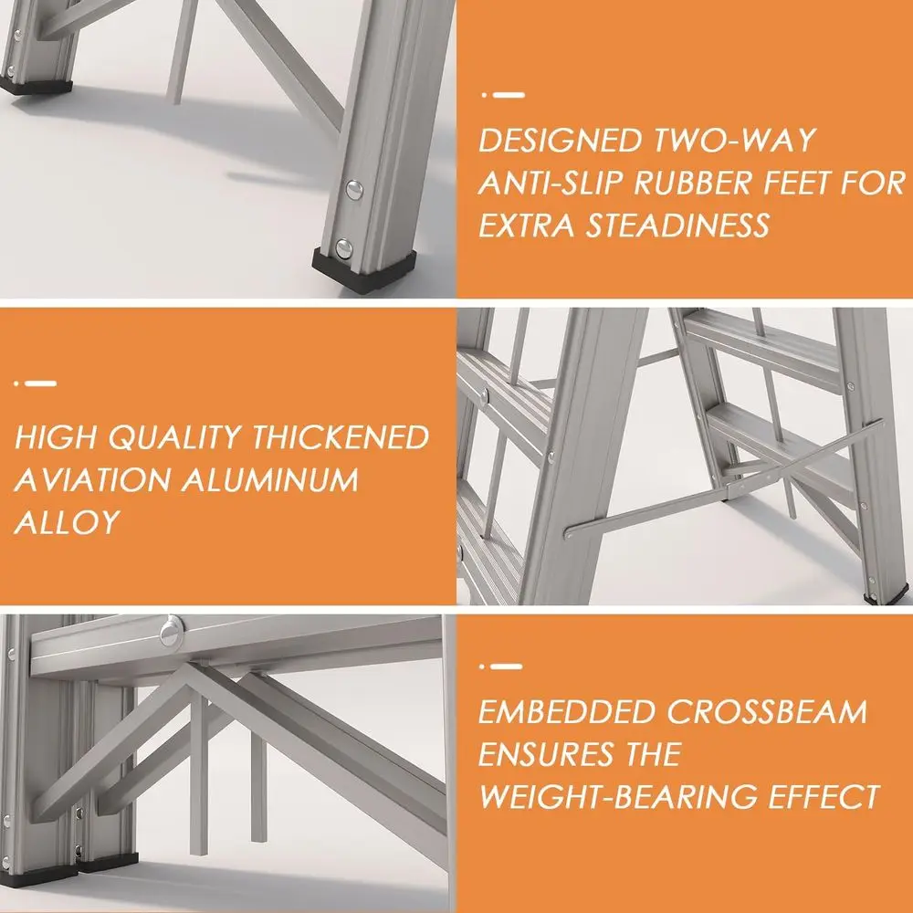 Scaletta pieghevole a 4 gradini a doppia parte anteriore in alluminio, sgabello antiscivolo stabile, portatile, carico di 330 libbre