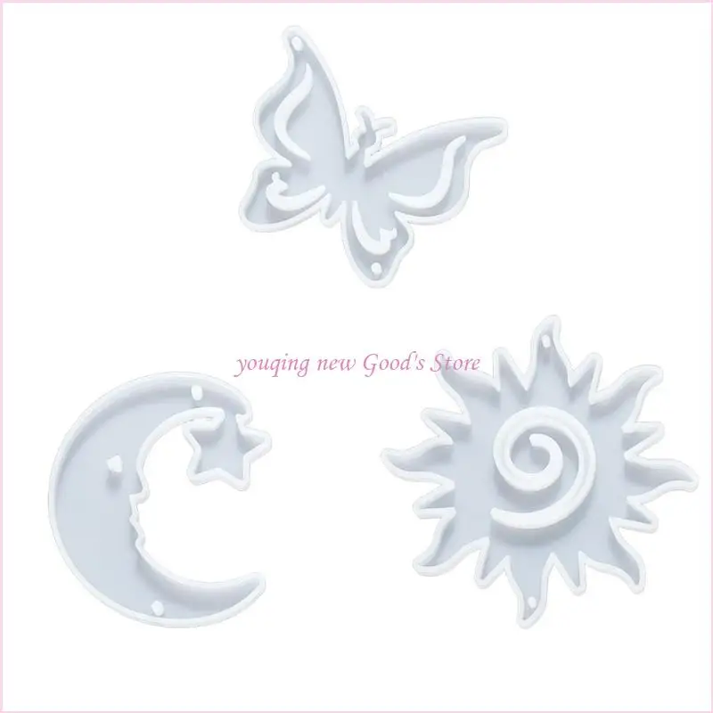 

57QA Portable Silicone Jewelry Moulds with Butterfly Moon Sun Pendant Designs