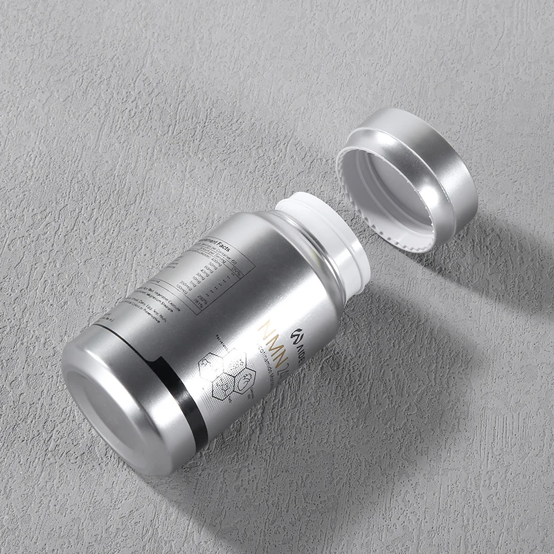 Sample link silver tablet packaging bottle container pill packer plastic jars with lid for food candy