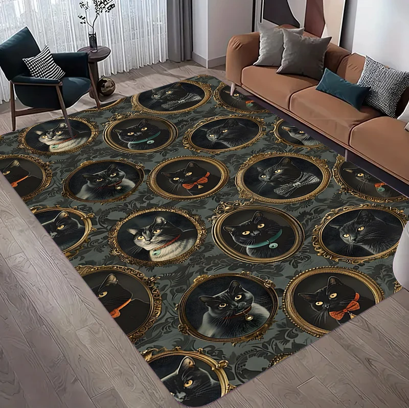 Vintage Cat Portrait Area Rug Cute Kitten Living Room Carpet Non Slip Washable Large Floor Mat for Bedroom Entryway Home Decor