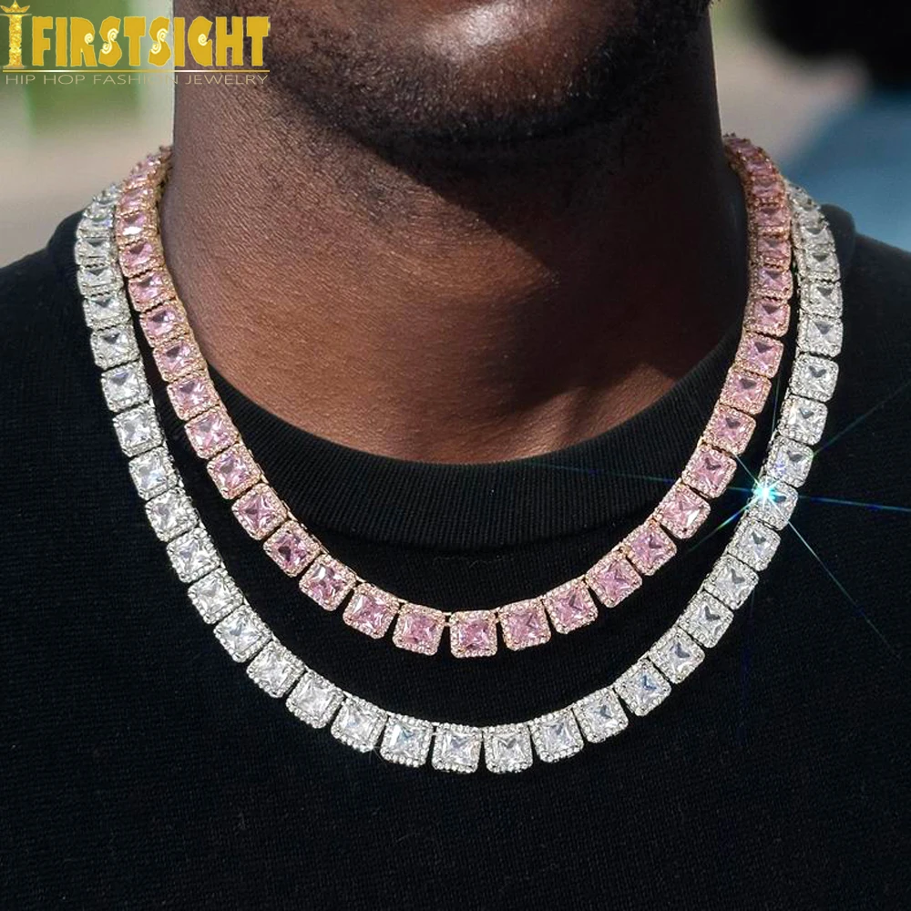 New 8mm Clustered Tennis Chain for Men Necklace Hip Hop Zirconia Silver Color Fashion Rock Women Jewelry