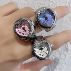 Fashion Harajuku Heart-shaped Watch Ring For Women&Girls Retro Alloy Shell Punk Pokect Watch Ring 2024 New Finger Accessories