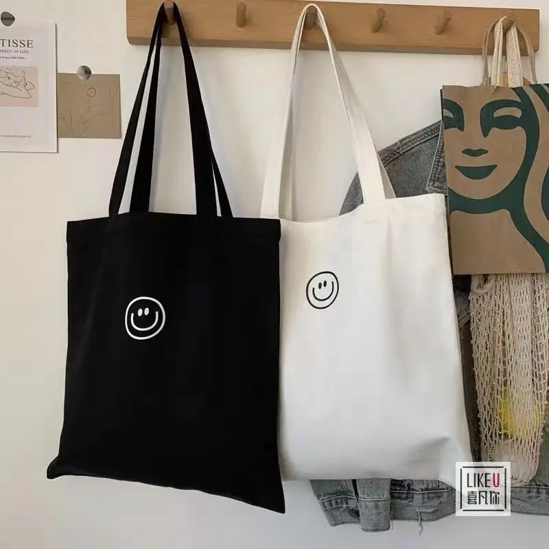 

2022 New Zipper Smiley Face Instagram Bag For Women, Simple Single Shoulder Canvas, Large Capacity Korean Casual Student