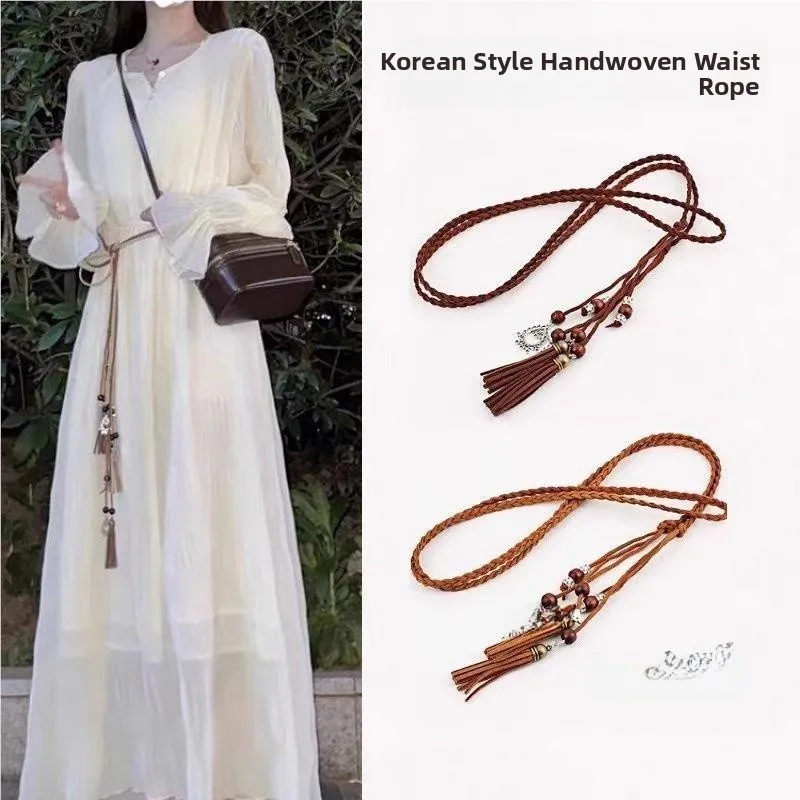 Bohemian Style Decorative Knot Waist Belt Women's Versatile Dress Sash Rope Waist Chain Casual Fashion Spring Youth Female