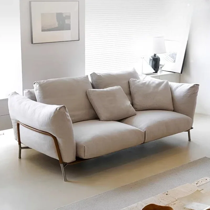 OGMItalian Light Luxury And Simple Style, Large Flat-floor Apartment Living Room Fabric Straight Row Sofa