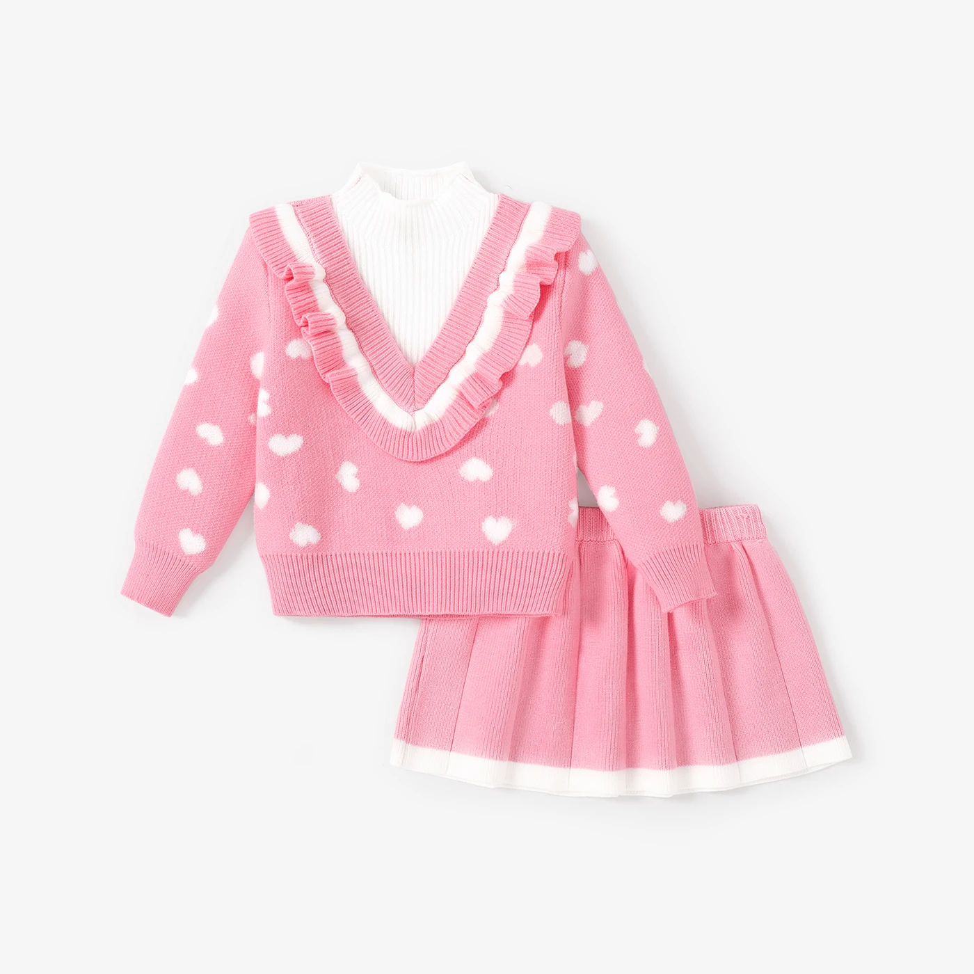 PatPat Toddler Girl 2pcs Heart Print Sweater Skirt Set