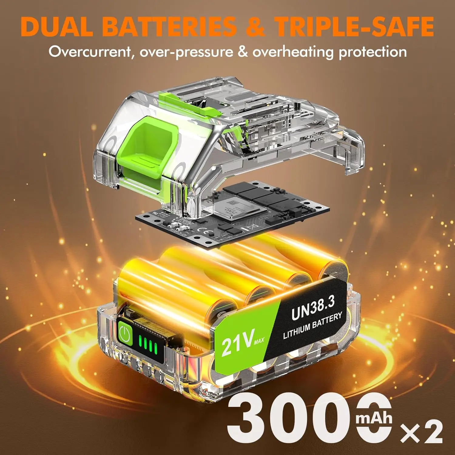 منفاخ أوراق شجر لاسلكي مع أضواء، بطاريتين وشحن سريع، ضغط الرياح 700CFM 900G لحديقة الحديقة