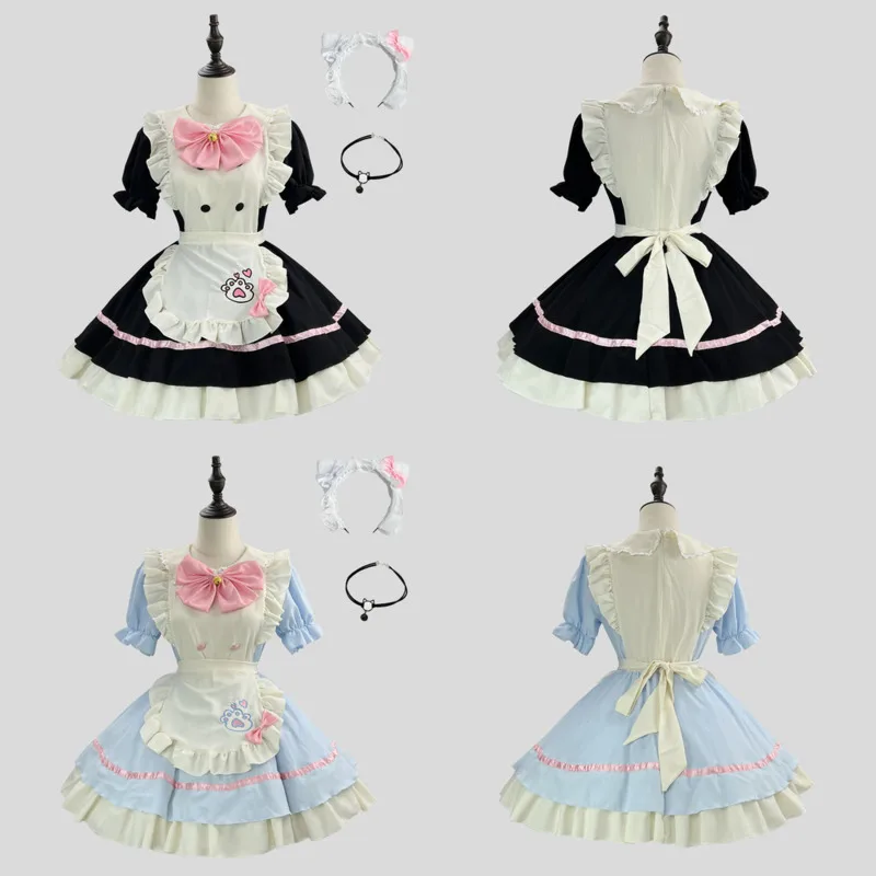 

Bow Dresses Y2K Cat Ear Necklace Set Servant Cosplay Lolita Girl Cute Halloween Women Clothing A-line Performance Outfit Dresses