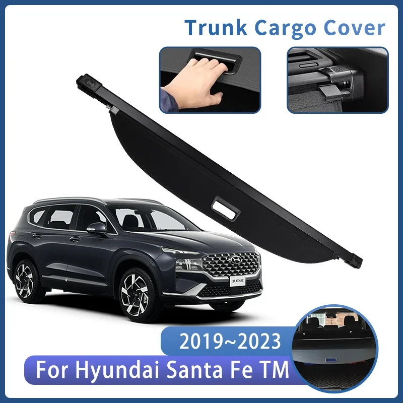 Car Trunk Bracket For Hyundai Santa Fe TM 2019~2023 2020 Rear Trunk Cargo Cover Retractable Curtain Auto Interior Accessories