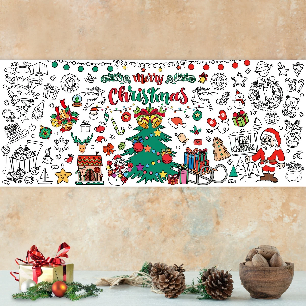 Póster para colorear gigante de Navidad, decoraciones navideñas para el hogar, adorno de Feliz Navidad, regalos de Navidad, Año Nuevo 2024, 2025