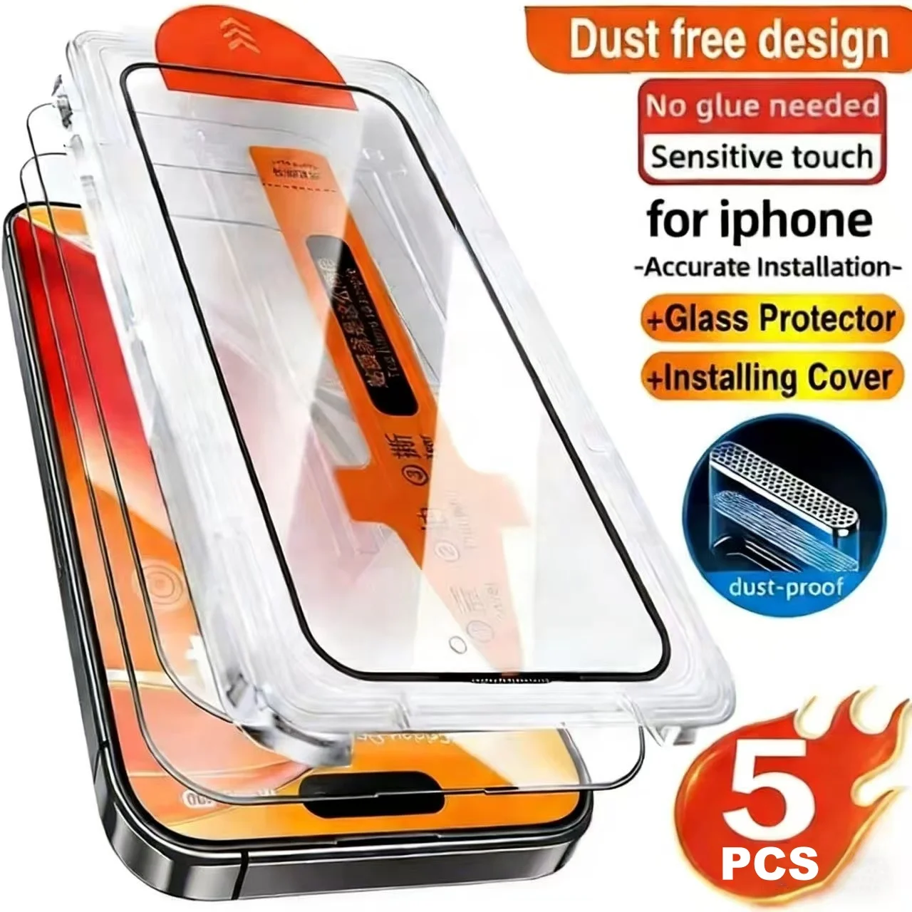 

5PCS HD Oleophobic Coating Dust Free Easy Installation Screen Protector for IPhone17 16 15 14 13 12 11ProMax 17Air 14 15 16Plus