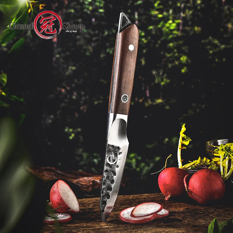 Grandsharp Kitchen Knives Paring Knife Hammered Blade Ebony Handle Chef Utility Peeling Knife Cuterly Knives Cooking Tools