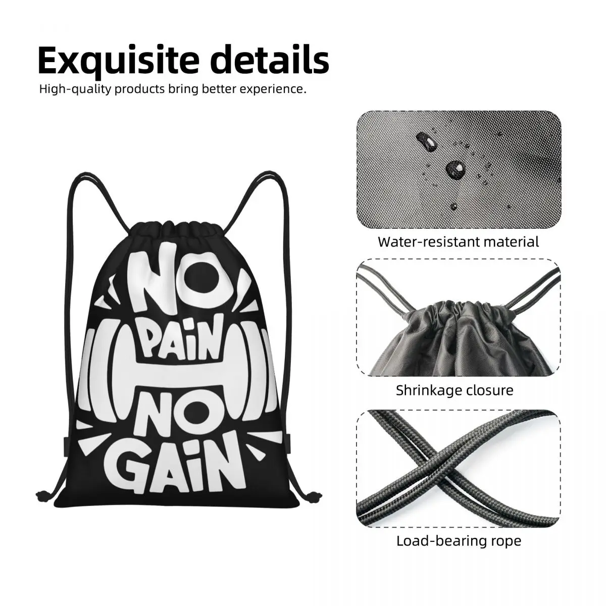 No Pain No Gain bolsas de cordón portátiles multifunción, bolsa deportiva para libros