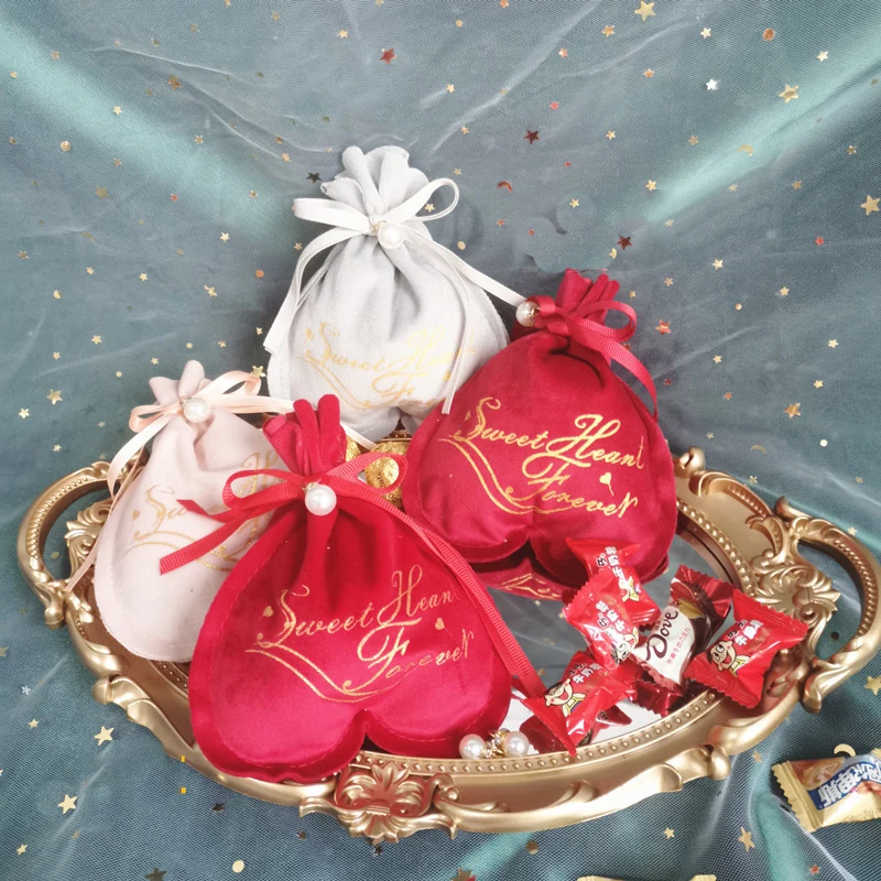 13.5*17cm 2Pcs/Lot 2023 Trend 4 Color Festive Wedding Candy Bag Valentine's Day Chocolate Velvet Storage Pouch Can Be Customized