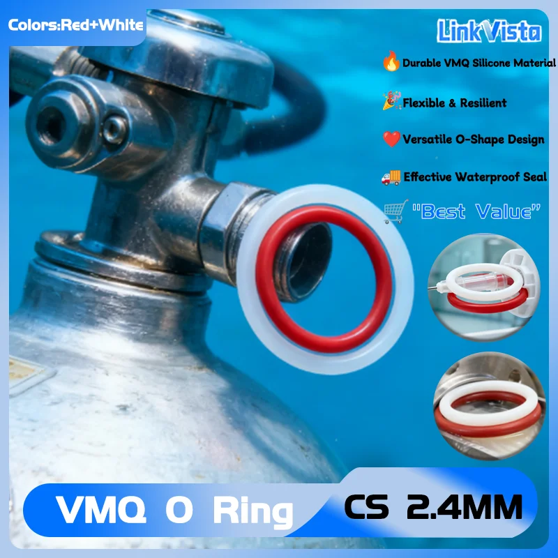 

Premium Red/White Silicone O-Rings 2.4mm Thick 6-100mm Size Range Versatile Sealing Gaskets for Plumbing Automotive DIY 10/50P