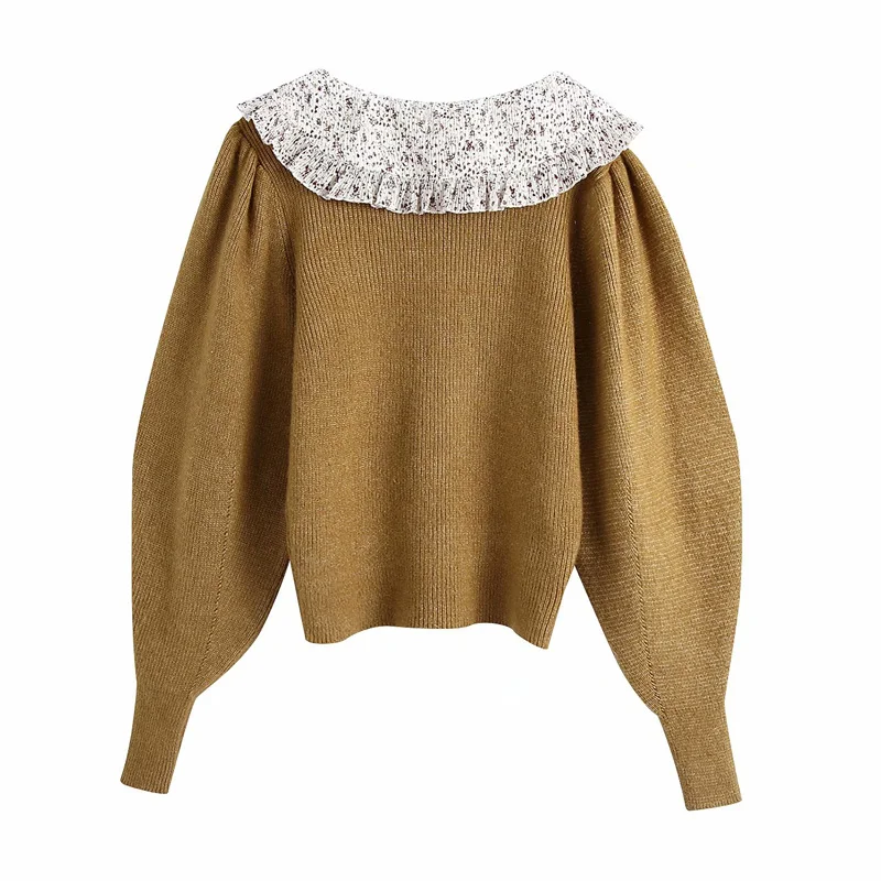 Women Fashion Mohair Knitted Sweater Pullover 2024 Lady Solid Color Casual Loose High Collar Lantern Sleeve Sweater