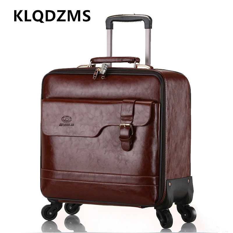 KLQDZMS 16Inch Suitcase High Quality PU Leather Boarding Box Men's Business Cart Case Cart Type Travel Bag Cabin Luggage