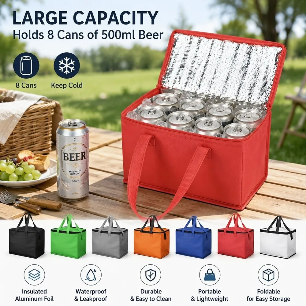 Large Capacity Picnic Thermal Bag Portable Handle Folding Design Food Thermal Storage Bag Thermal Insulation Lunch Cooler Bag