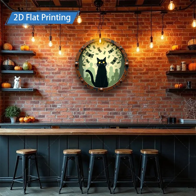 Targa in metallo da 1 pezzo, 4x16 pollici Halloween Black Cat Money Scene Stampa piatta Targa in metallo Decorazione da bar