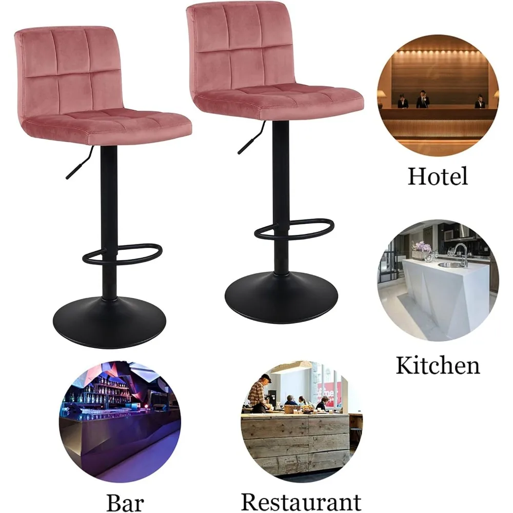 Bar Stools Set of 2,Modern Square Velvet Adjustable BarStools Counter Height Stools Bar Chairs 360° Swivel Stool Pink