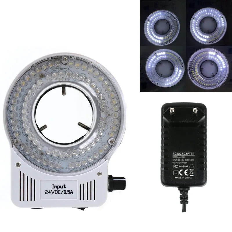 80pcs LED Ring Lamp 4 Driver Adjustable Microscopio Illuminator LAB/Industrial Inspection Visual Light Source+48mm Mounting ring