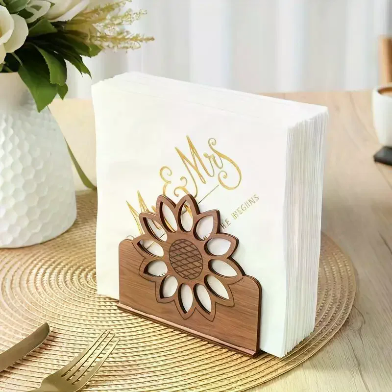 Wooden Sunflower Napkin Holder, Farmhouse Cocktail Napkin Dispenser, Rustic Decor for Dining Room, Kitchen Table & Countertop