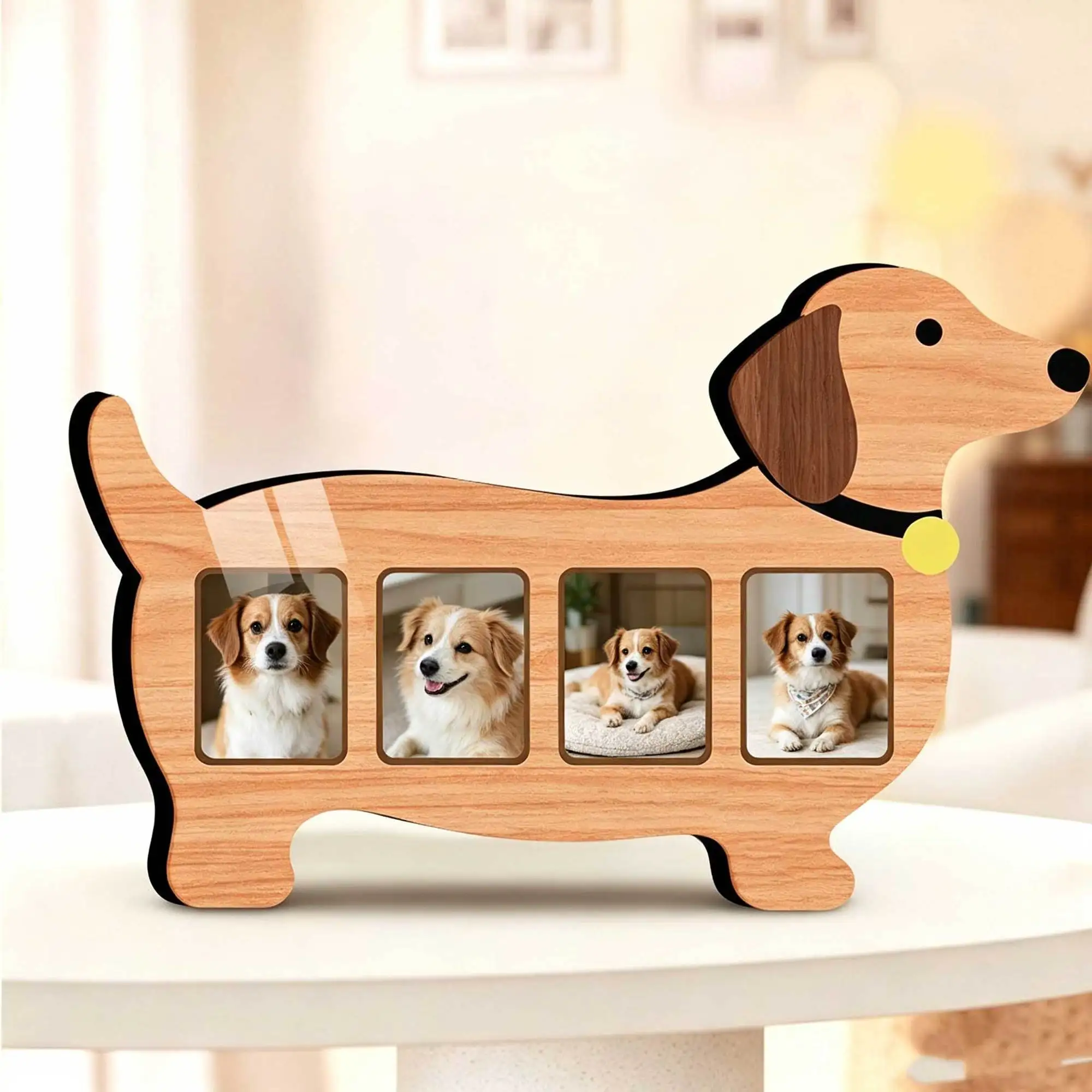 Custom Pet Photo Frame Wooden Desktop Ornament Personalized Dog Cat Picture Frame Printed Photo Memorial Gift for Dog Mom