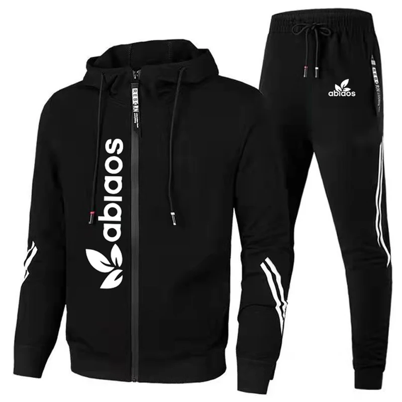 

Men's Tracksuit Sets Long Sleeve Hoodie + Jogging Trousers Outfits Outdoor Fitness Running Sport Kit Male Casual Zipper Clothing