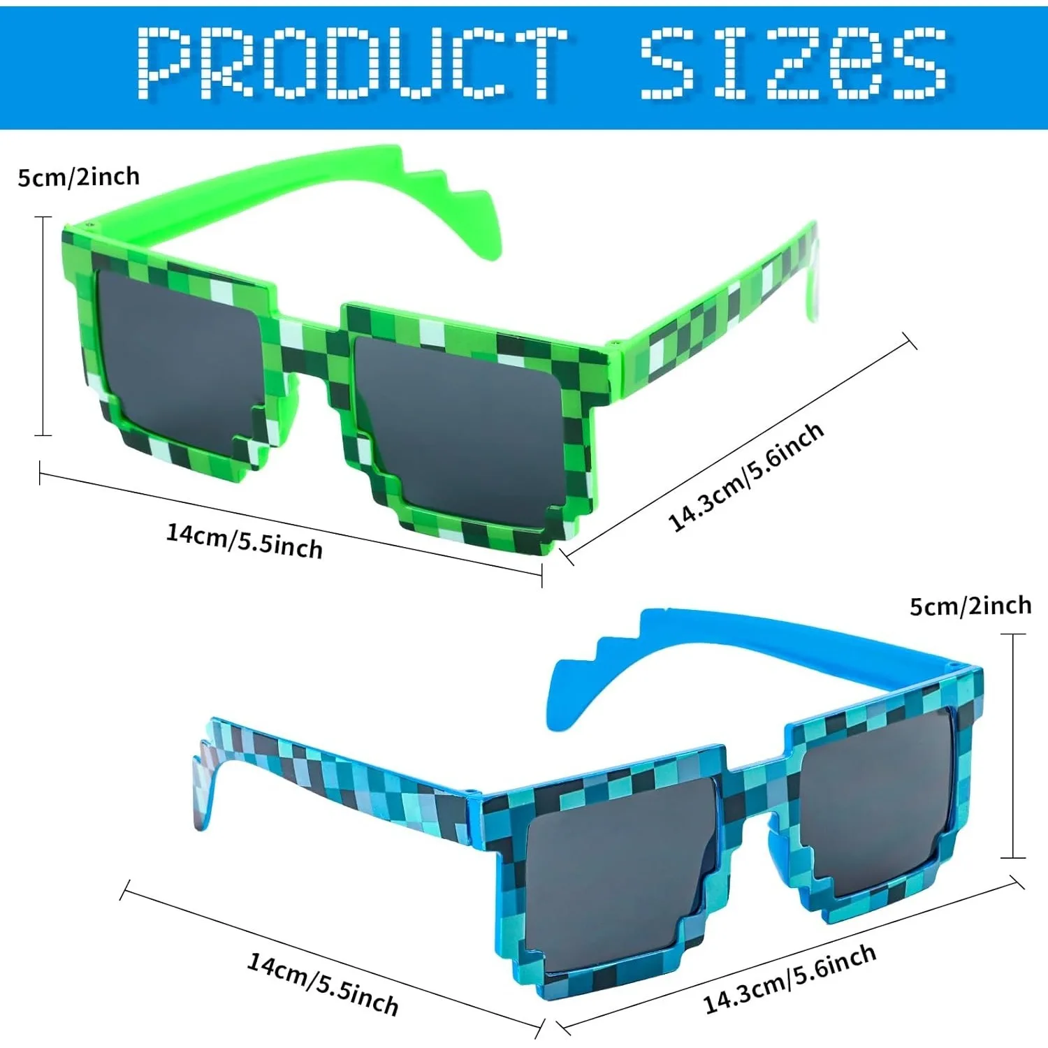 MC Minecraft Pixel النظارات الشمسية Pixelated فسيفساء ألعاب نظارات للحزب المفضلة الكبار الأطفال أنيمي اكسسوارات هدايا عيد الميلاد #6