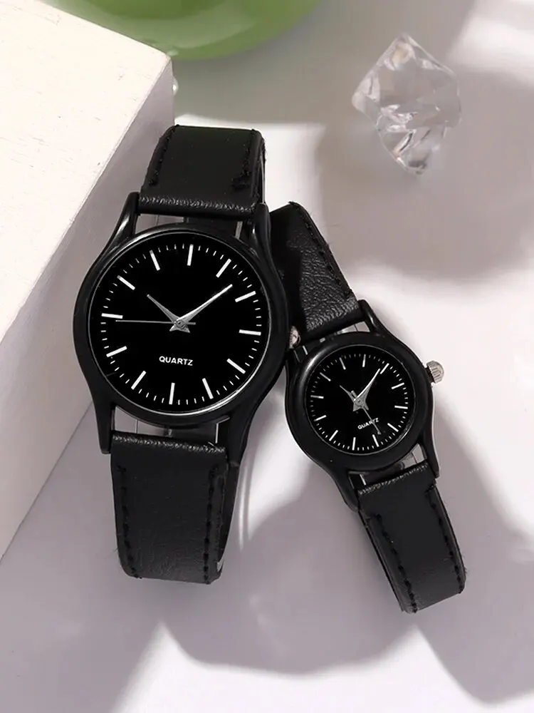 4pcs Couple Watch Casual Pair Watch Belt Quartz Watch Fashion Versatile Academy Style Watch