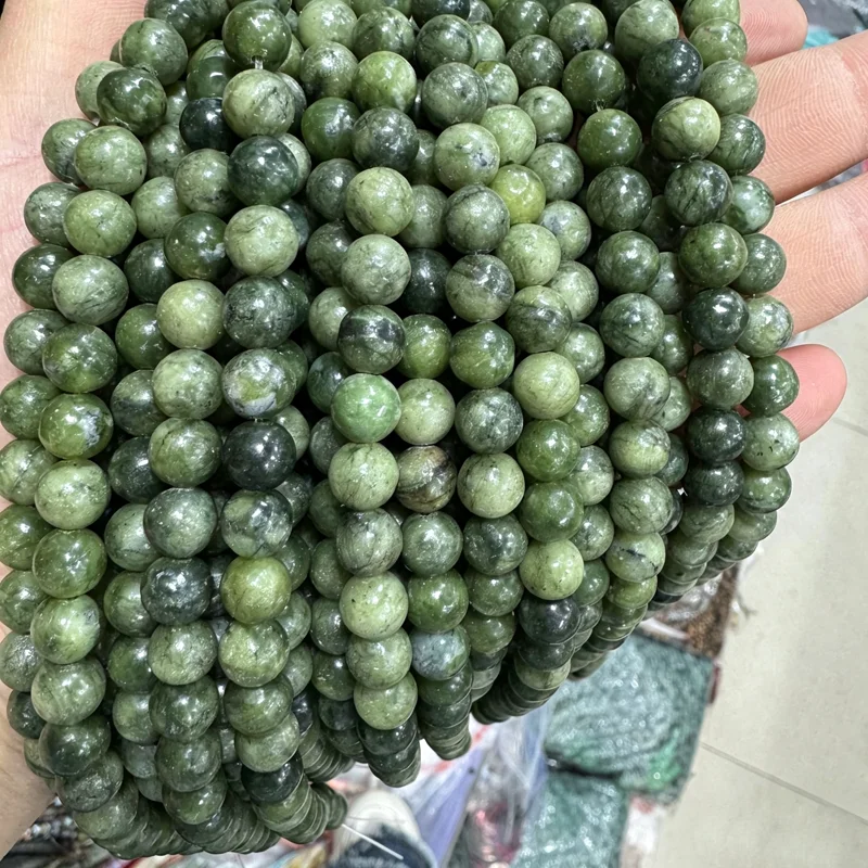 8mm Natural Southern Jade Green Round Beads 38-40cm Strand Smooth Polished Loose Beads for Women Men Jewelry (Bracelet/Necklace)