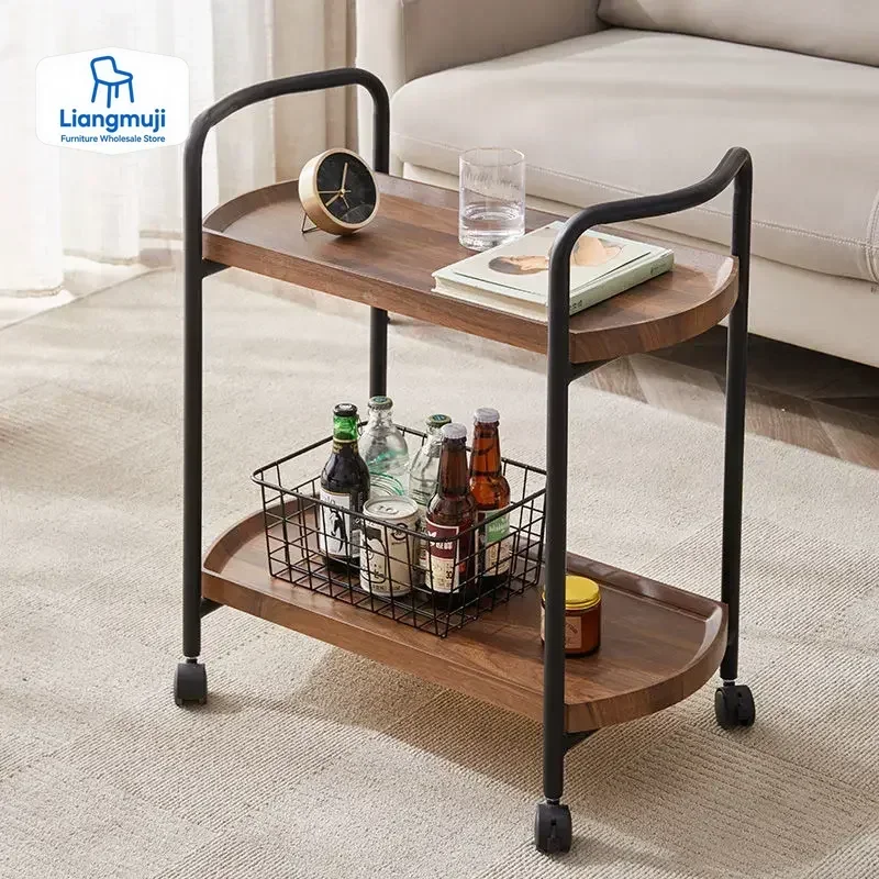 Hotel Restaurant Food Delivery Cart Double-layer Solid Wood Wine Cart Mobile Trolley champagne cart golden cart wijn trolley