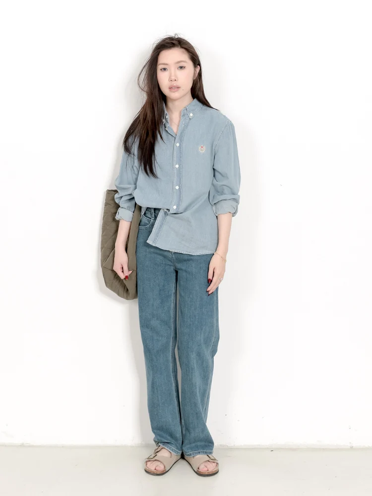 

Ретро-дизайн, свободный крой, тонкий синий длинный све, вышитый Ne Denim, женский топ, удобный хлопковый теплый осенний топ irt