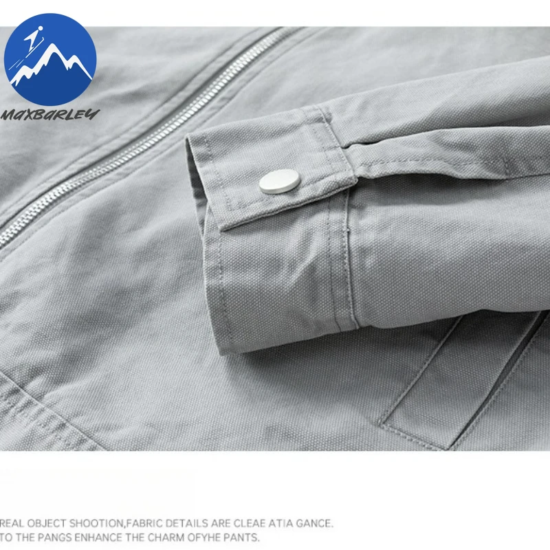 Maxbarley Fashion Windbreaker Jackets Men Autumn New Color Block Pure Cotton Work Jacket Casual Outdoor Hiking Zipper Outerwear