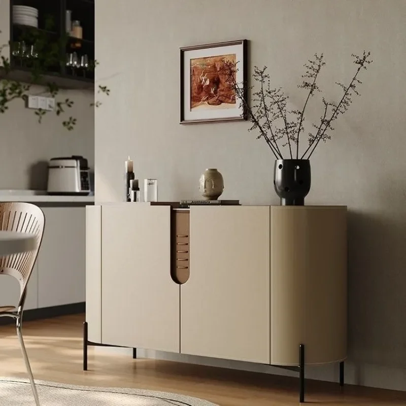 Entry porch cabinet Italian minimalist rock slab side cabinet saddle leather door locker living room wall locker wood