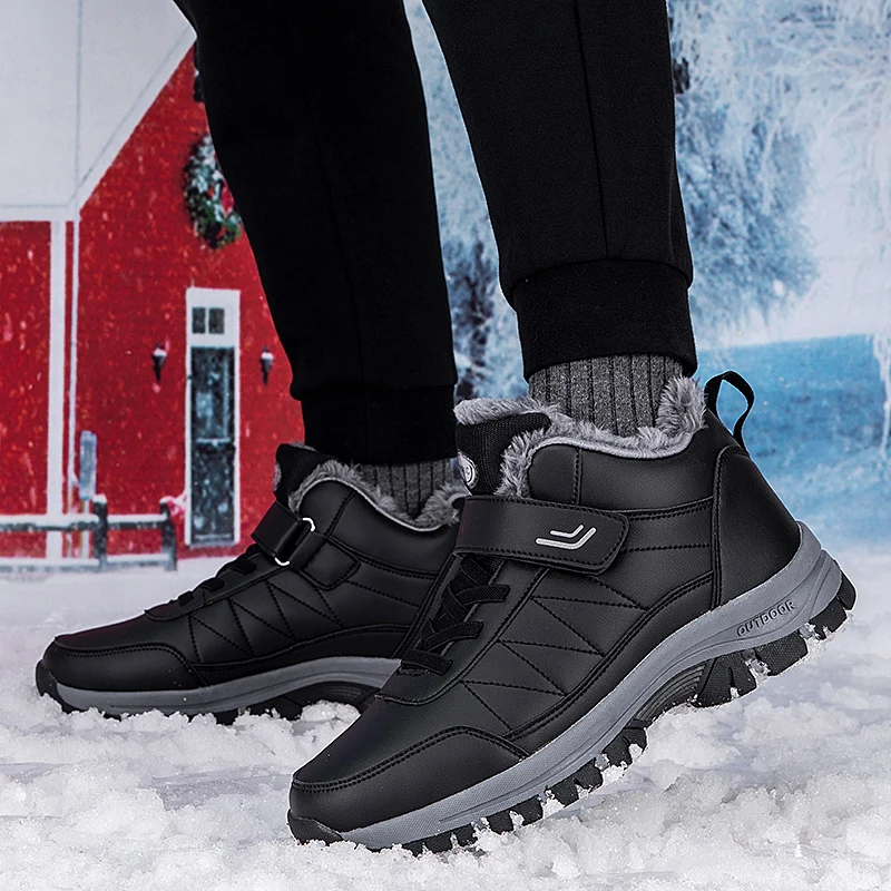 Winterstiefel für Herren aus Mikrofaser-Leder, Schneestiefel, Plüsch-Warm-Freizeitschuhe, wasserdichte Herrenstiefel, männliche Sneakers, Winter-Knöchelstiefel. – Detail 18