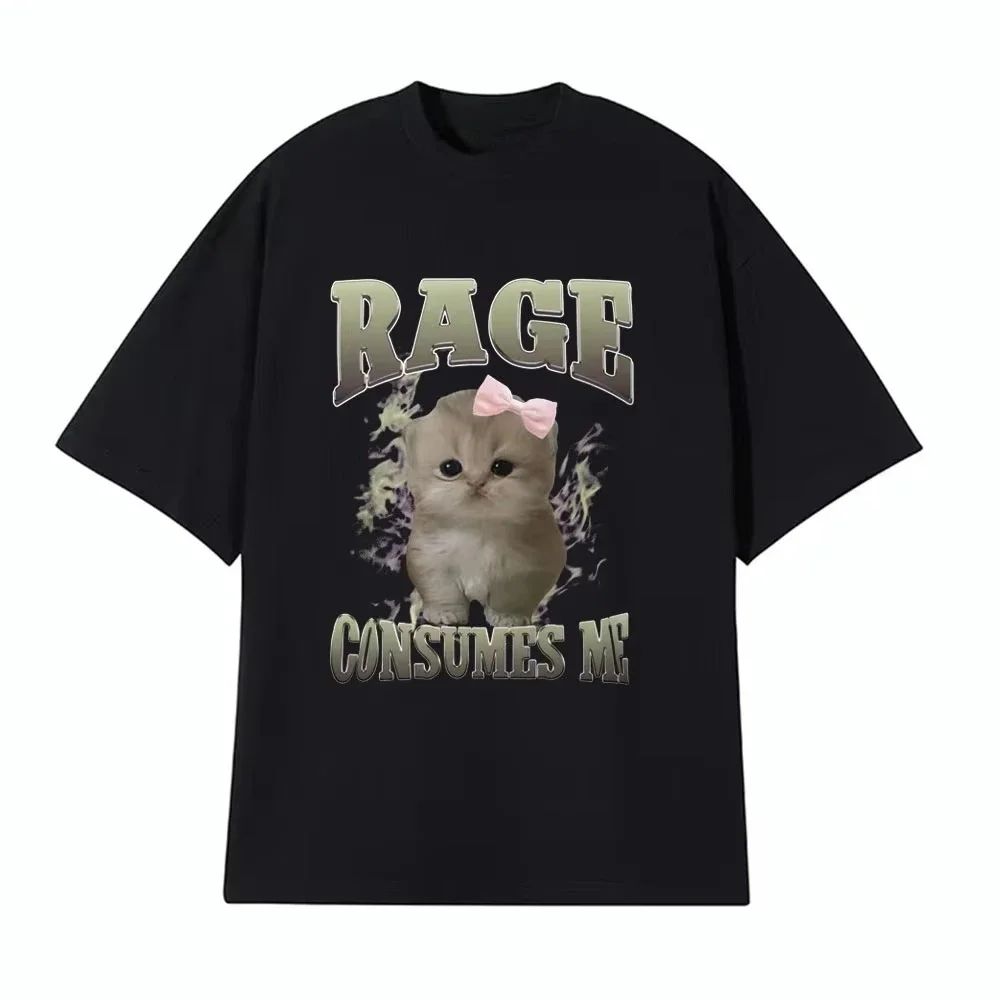 2026 Summer Rage Consumes Me Funny Gifts Cat Meme T Shirt Unisex Fashion Kawaii T-shirts Short Sleeve Casual T-shirts Fashion