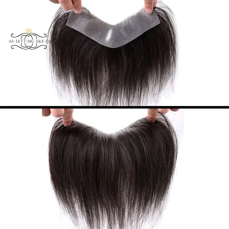 

Мужской фронтальный парик с V-образной петлей, 100% человеческие волосы, накладка на лоб, тонкая кожа, искусственная линия роста волос, мужской капиллярный протез, парик