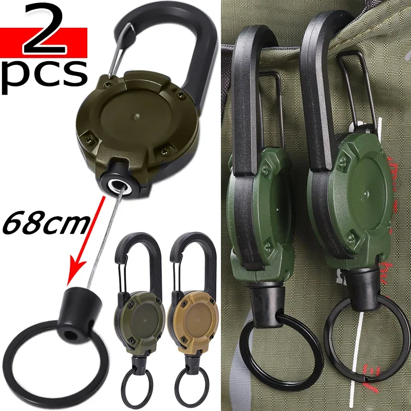 Sturdy Wire Rope Keychain Retractable Rope Carabiner Long Term Use Spring Key Chain Mountaineering Backpack Pulling Cord Keyring