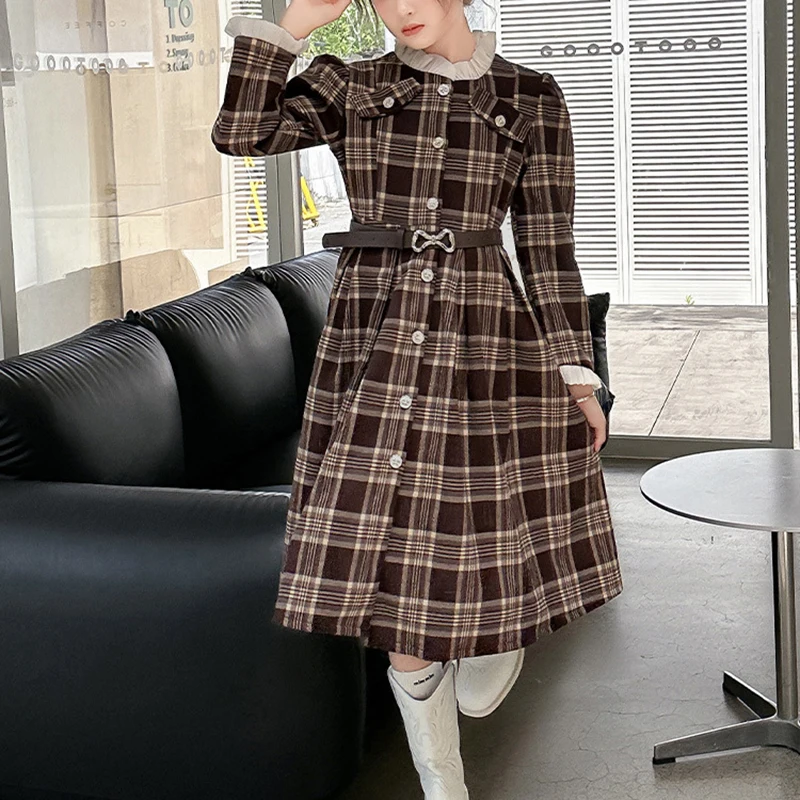 

Girls' French plaid dress for spring and autumn season, new children's retro and high-end princess dress for fashion show, same