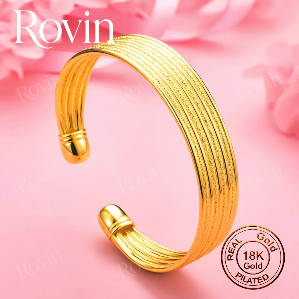 18K Gold Exquisite Multi-Strand Brushed Open Bangle – A Stylish Accessory for Weddings and Parties