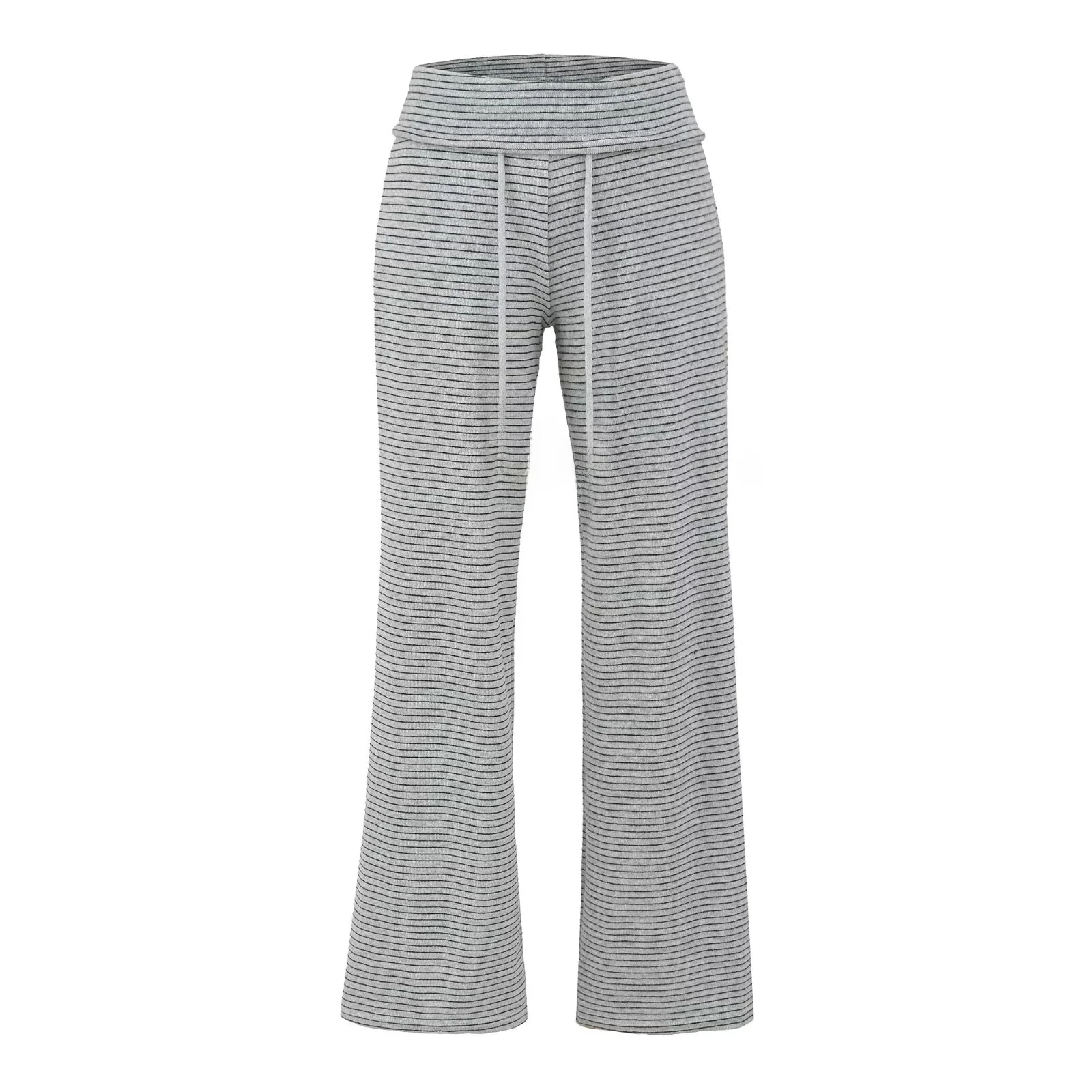 الرجعية Brued شريط Dstring سراويل تقليدية المرأة عالية الخصر مستقيم الساق التخسيس الطابق طول السراويل الخريف كسول Sle #3