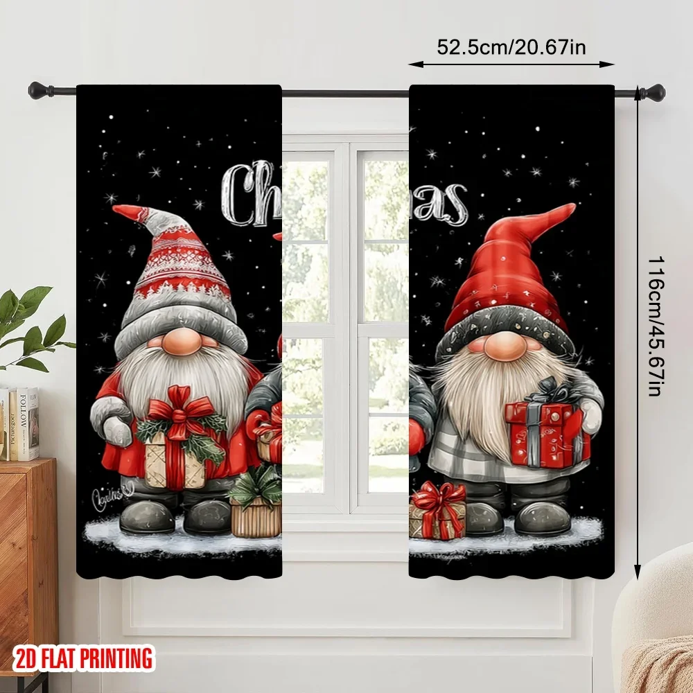2pcs,2D plane printing Print Curtains Merry Christmas Santa midget Versatile Fabric (without rod) Versatile All for Bedroom &
