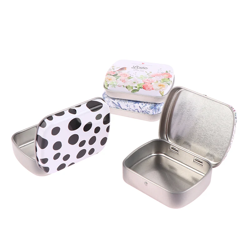 Mini Tin Box Metal Hinged Empty Tins With Lid Portable Rectangular Small Storage Container Candy Pill Cases For Home Organizer