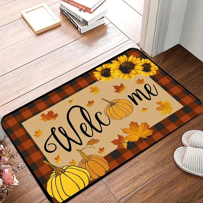 VIKAMA Pumpkin Maple Sunflower Seasonal Floor Mat Easy Clean Dirt Trapping Pad For Entryway Porch Home Decor